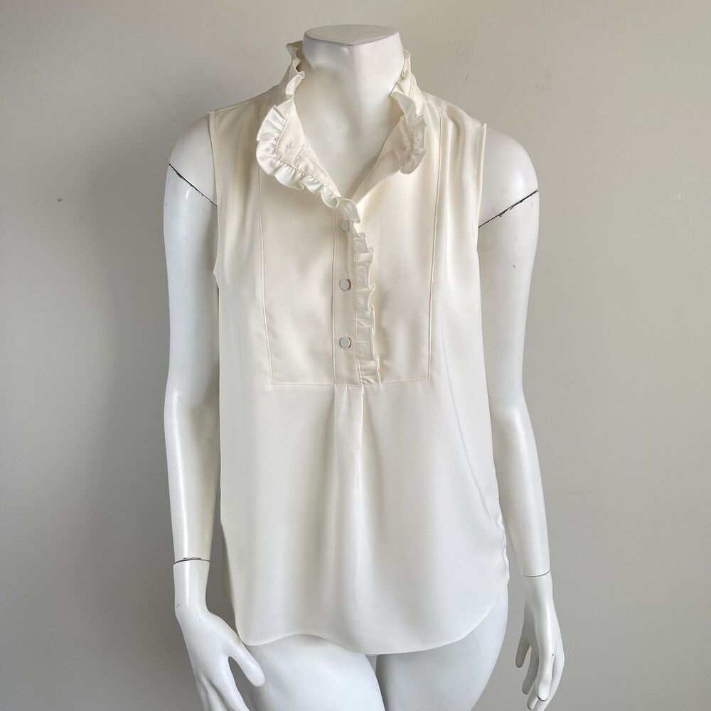 NWT J.Crew Ruffle Trim Crepe Coquette Preppy Career Office Top Blouse 2 Ivory - Picture 4 of 11